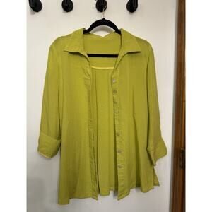 Fridaze Linen Redefined 100% Linen Lagenlook Button Front Tunic Top Women Small